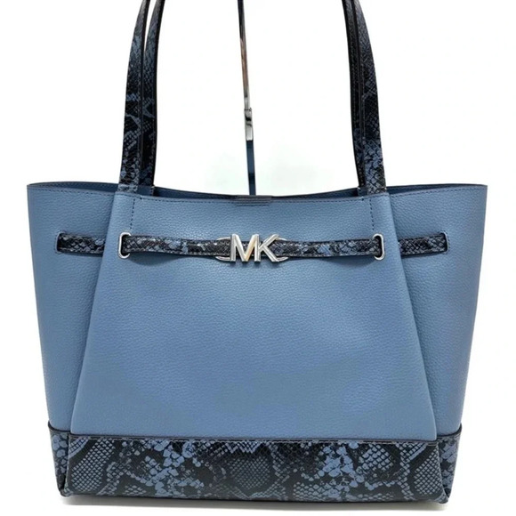 Michael Kors Reed Large Tote Bag Denim Snakeskin Blue - Picture 1 of 11